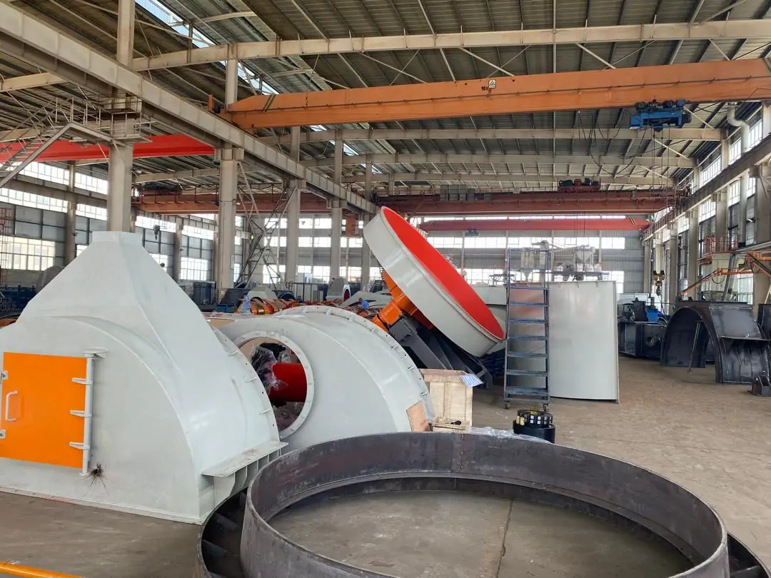 Fabricated components painted white in a workshop